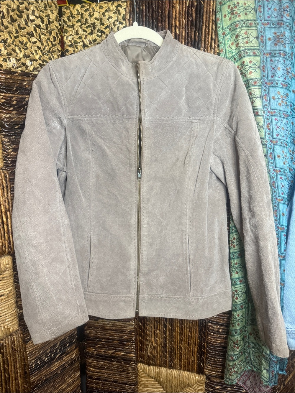 Ruff Hewn Women's Light Gray Suede Zip Jacket